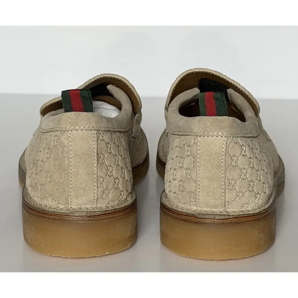 Gucci Mens GG Monogram Suede Loafers Shoes Oatmeal 9.5 US (9 Gucci) 831289 NIB